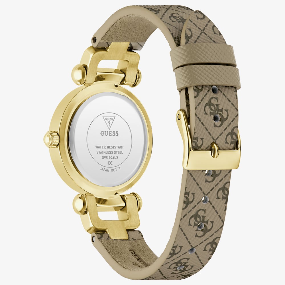 Guess Ladies Ginger Gold Tone Brown Leather Strap Watch GW1021L2
