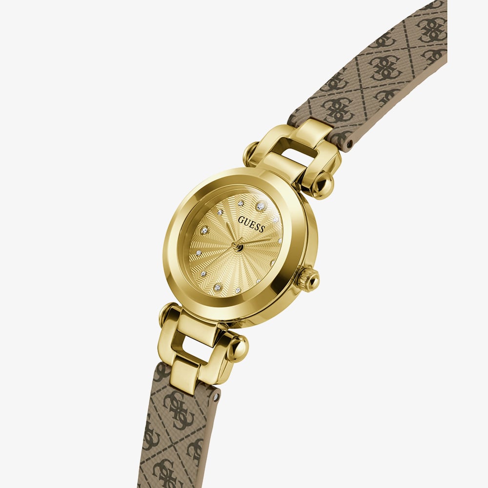 Guess Ladies Ginger Gold Tone Brown Leather Strap Watch GW1021L2