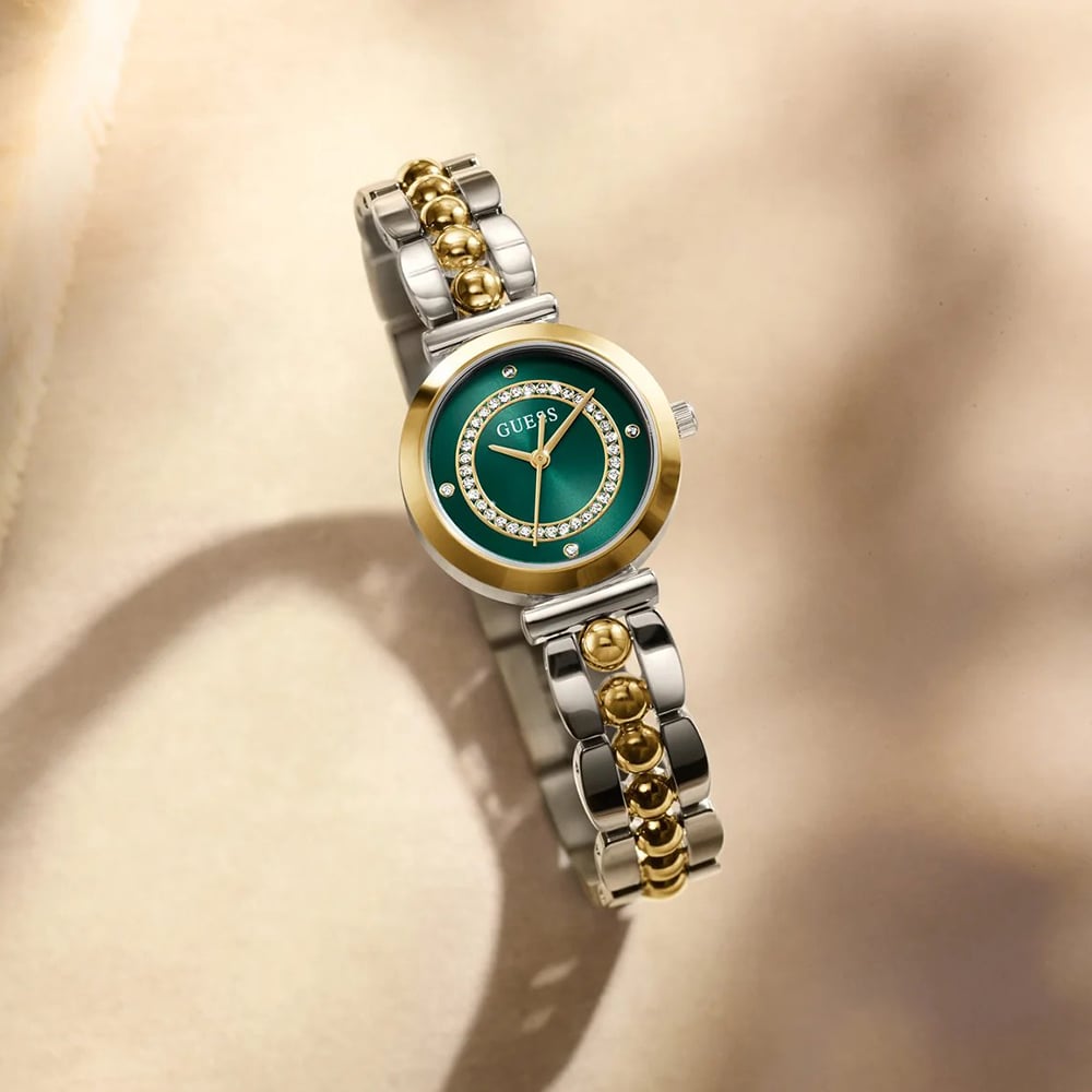 Guess Ladies Leena Two Colour Green Dial Crystal Bracelet Watch GW0994L3