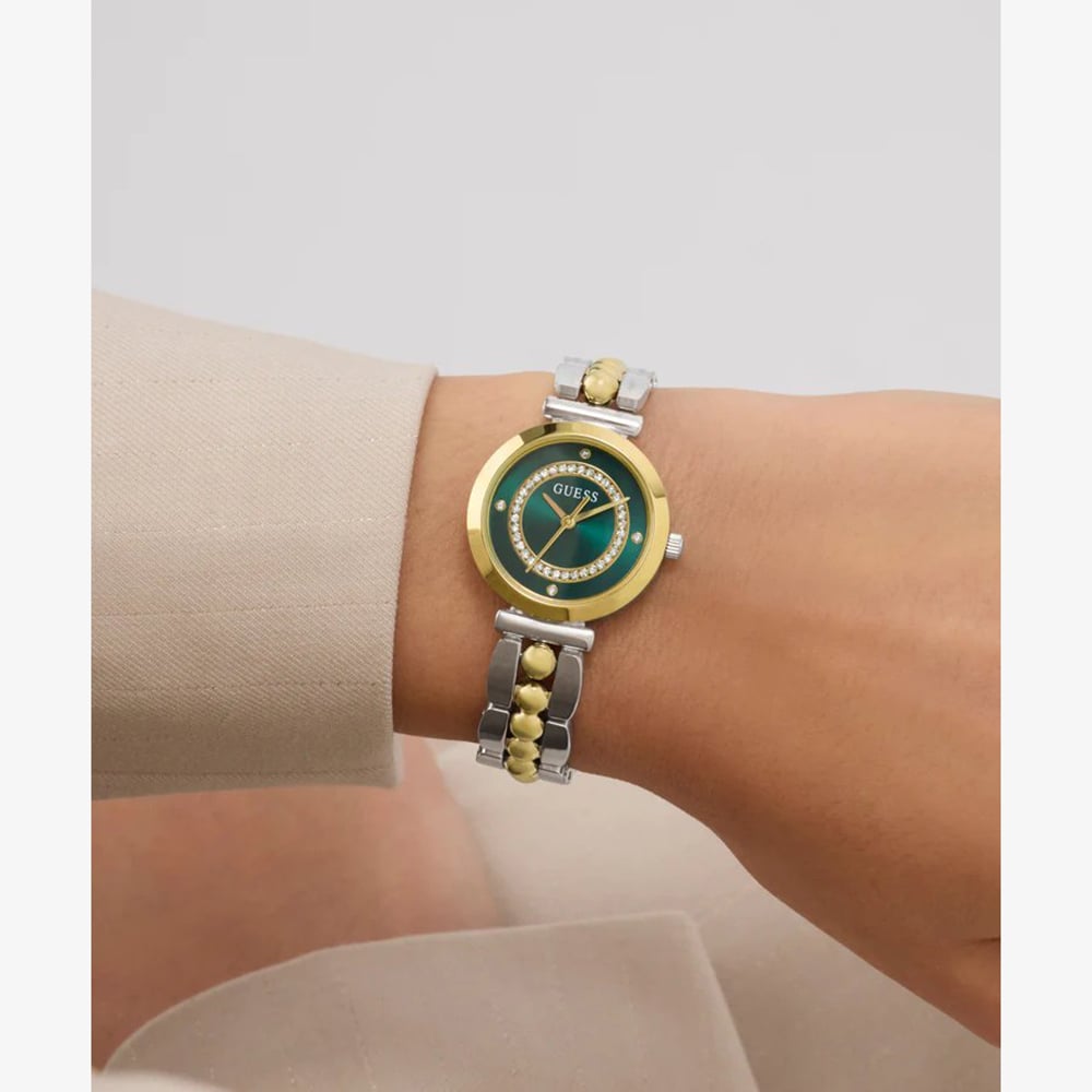 Guess Ladies Leena Two Colour Green Dial Crystal Bracelet Watch GW0994L3