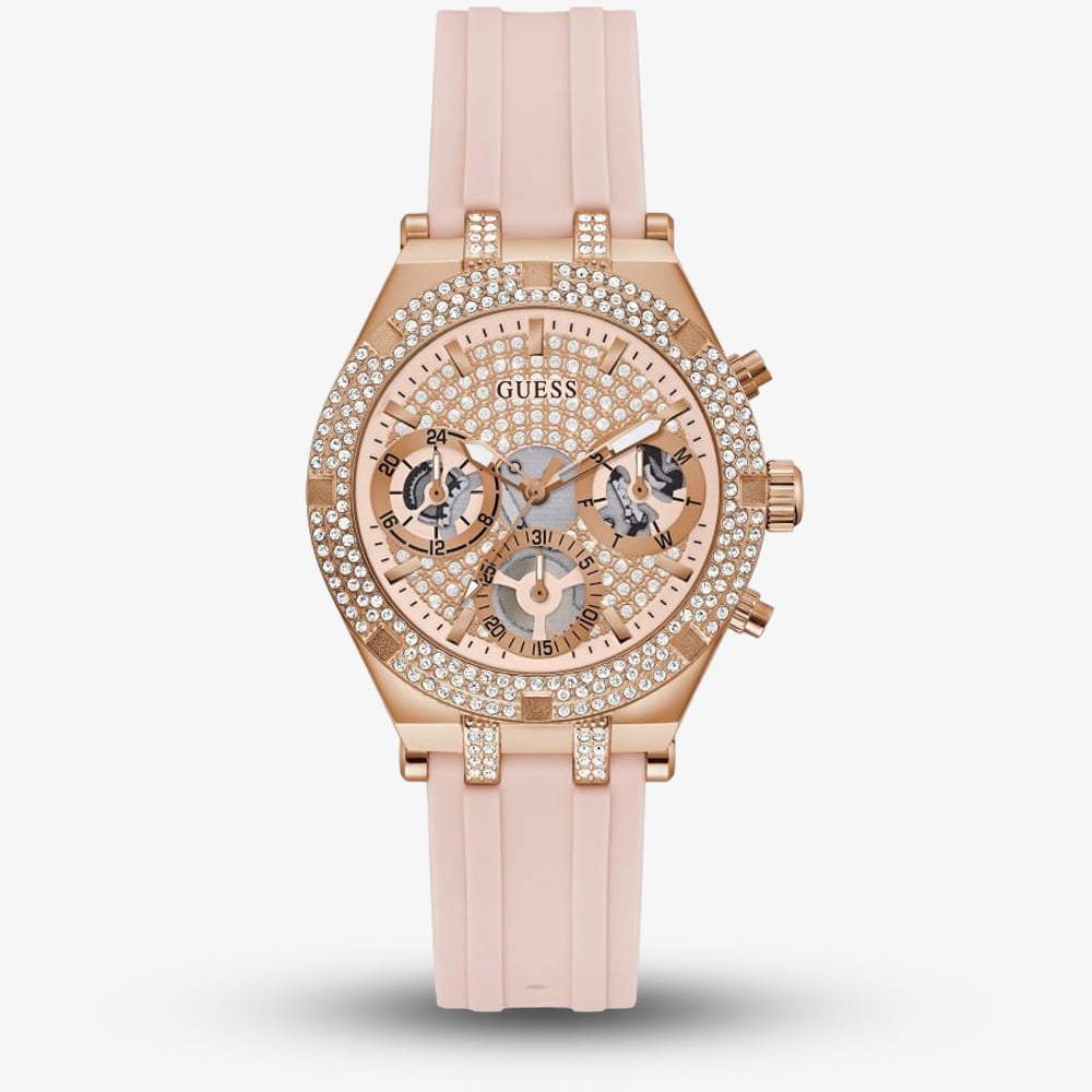 House of Watches - Guess Ladies Heiress Rose Gold Pink Rubber Strap Watch GW0407L3