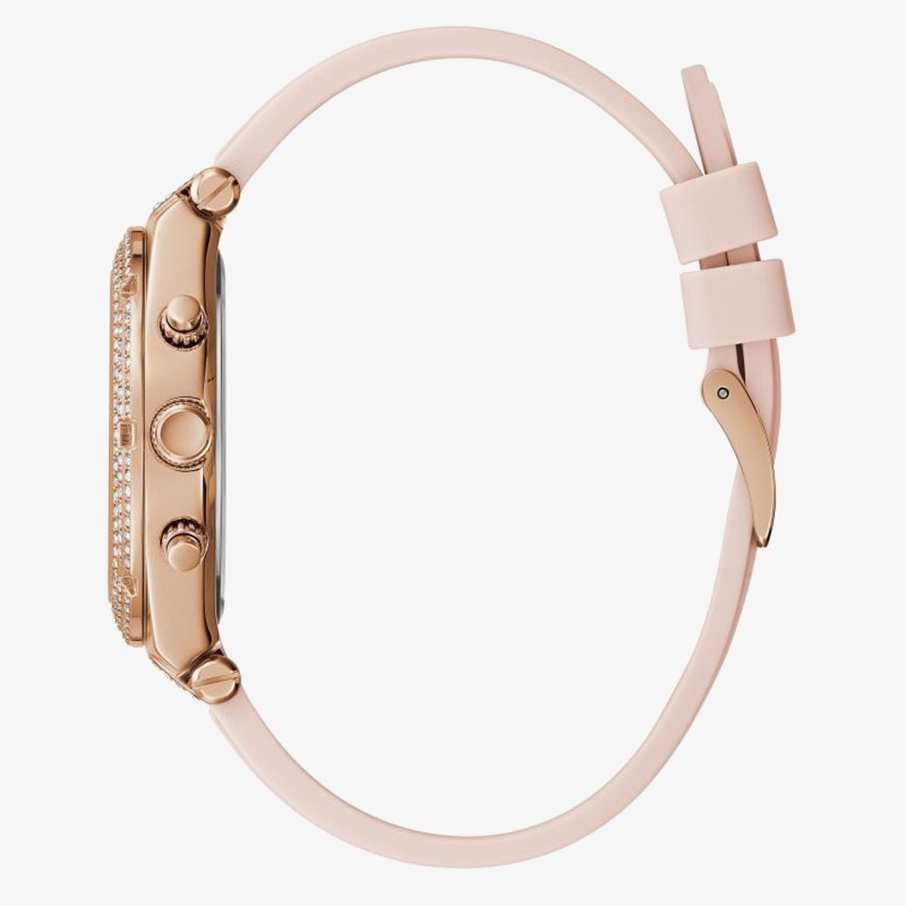 Guess Ladies Heiress Rose Gold Pink Rubber Strap Watch GW0407L3