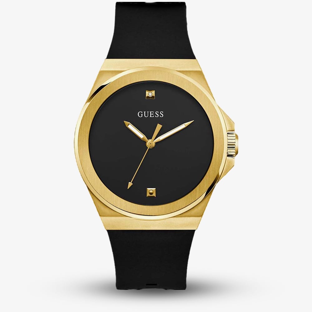 House of Watches - Guess Mens Vinyl Gold Tone Black Dial Watch GW0790G1