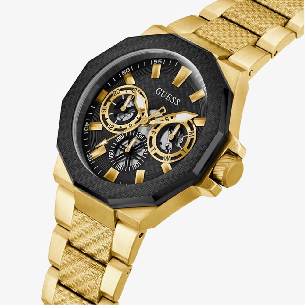Guess Mens Indy Gold Tone Textured Bezel Watch GW0636G2