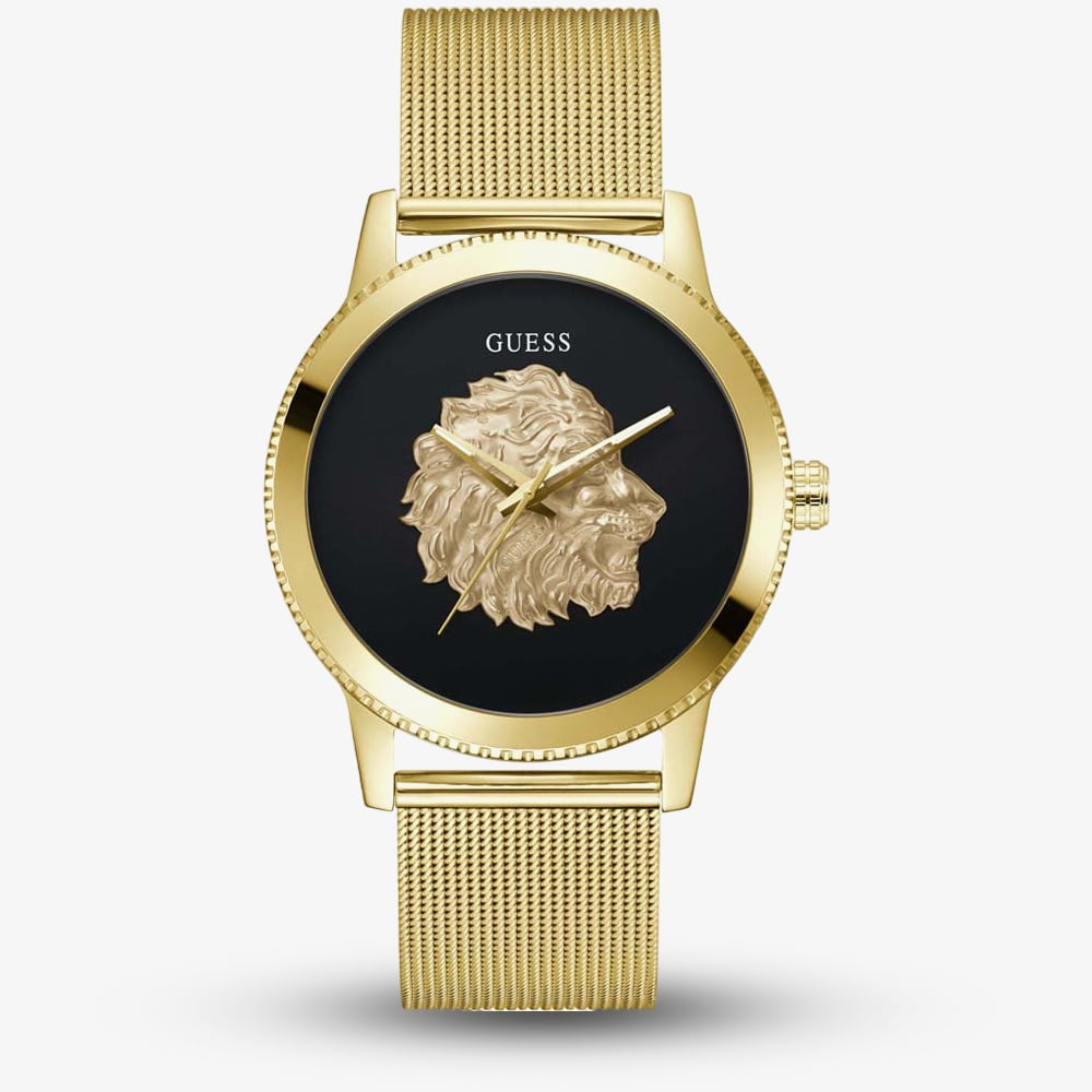 House of Watches - Guess Mens Monarch Gold Tone Lion Mesh Bracelet Watch GW0702G1