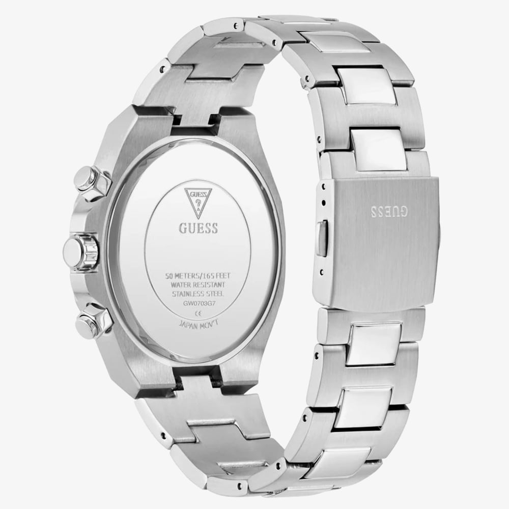Guess Mens Equity Silver Red Dial Bracelet Watch GW0703G7