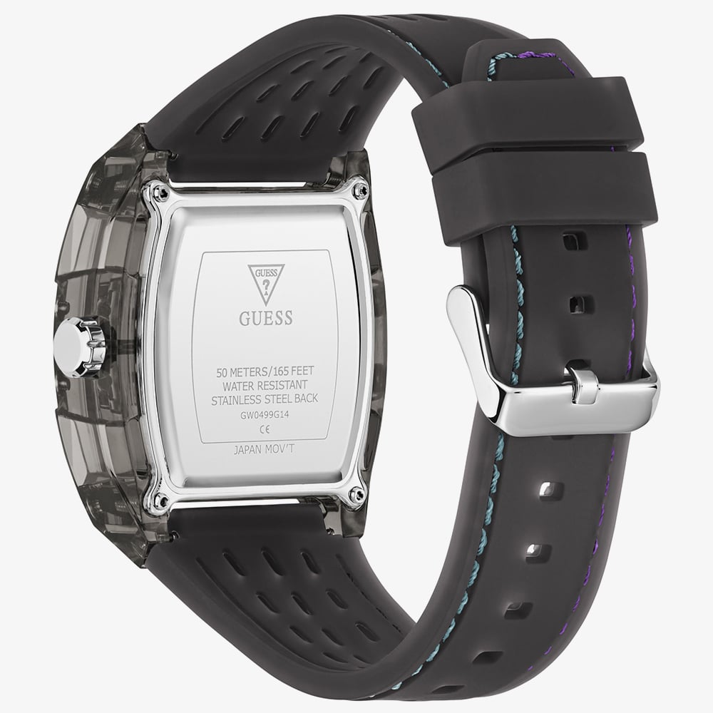 Guess Mens Phoenix Skeleton Dial Black Rubber Strap Watch GW0499G14