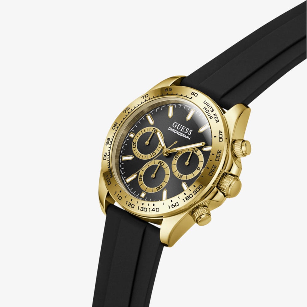 Guess Mens Arthur Gold & Black Silicone Strap Bracelet Watch GW1155G2