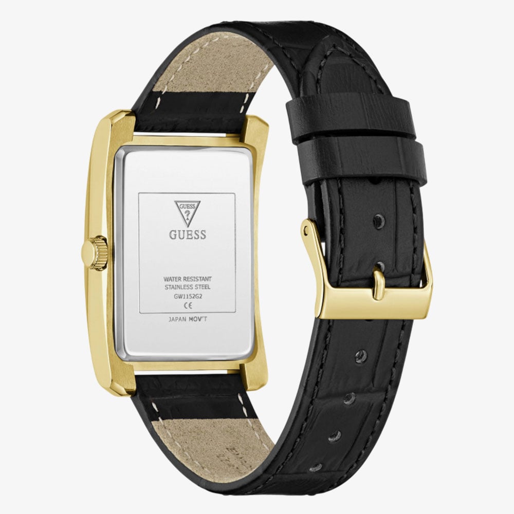 Guess Mens Hugh Gold & Black Leather Strap Bracelet Watch  GW1152G2