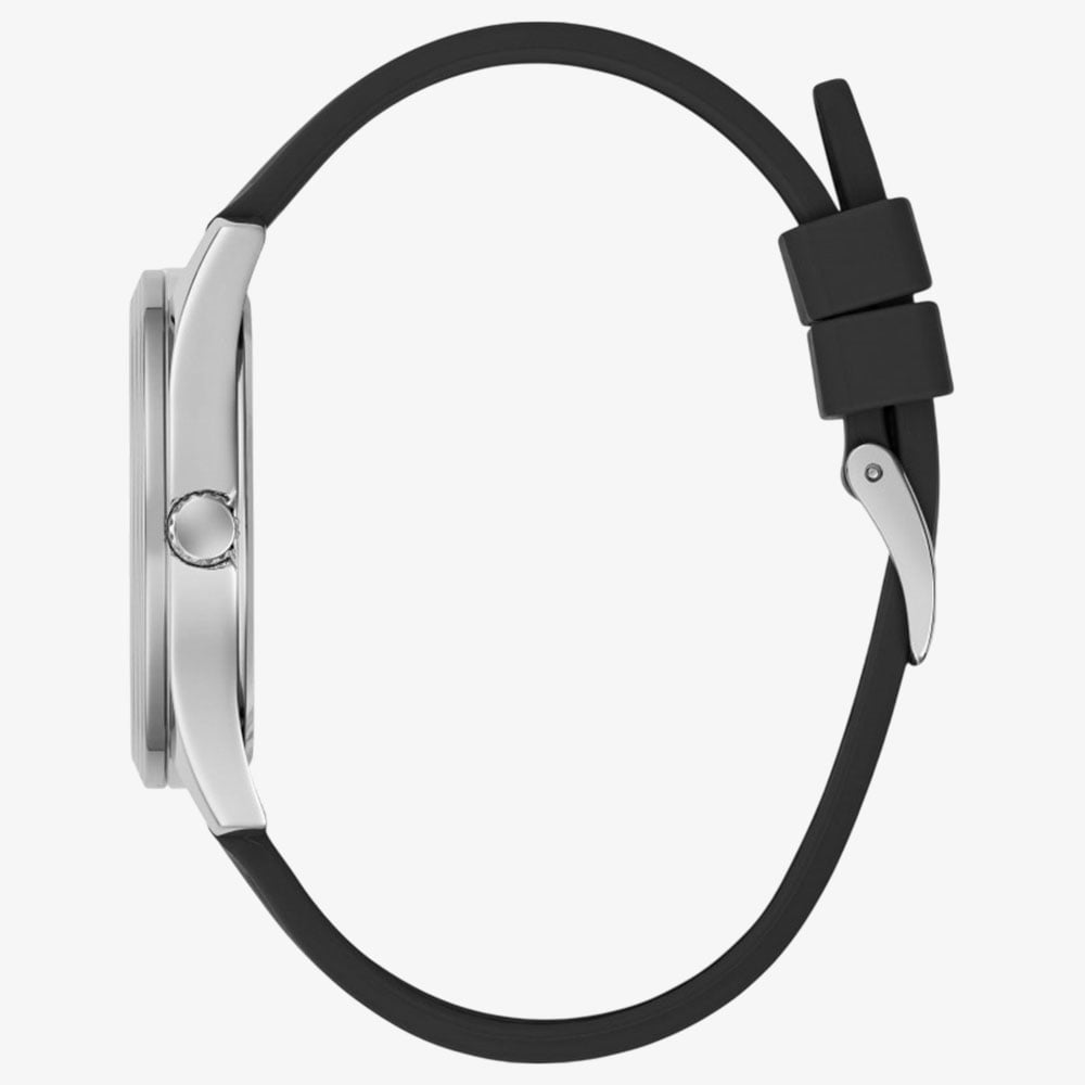 Guess Mens Quentin Silver & Black Silicone Strap Bracelet Watch GW1128G1