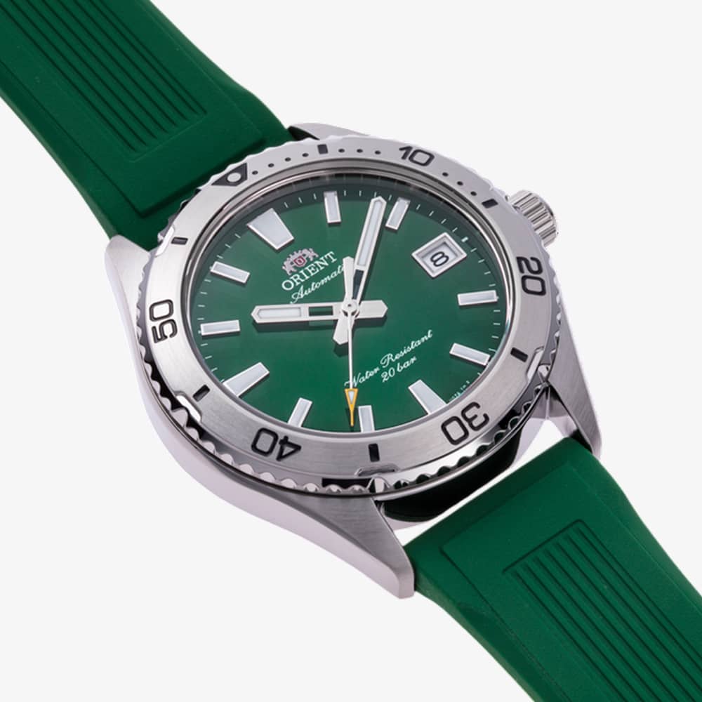 Orient Mens Mako 40 Green Dial Rubber Strap Watch RA-AC0Q11E