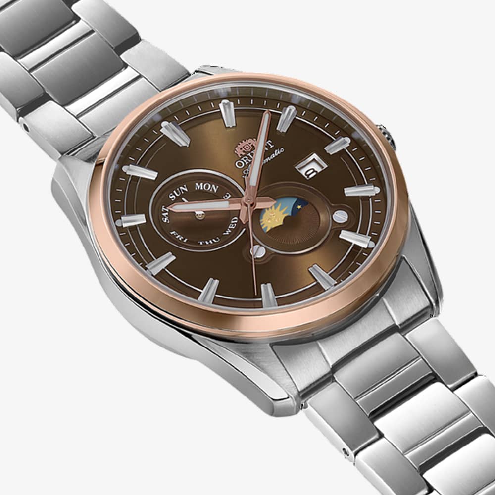 Orient Mens Stretto Sun & Moon Brown Dial Bracelet Watch RA-AK0313Y