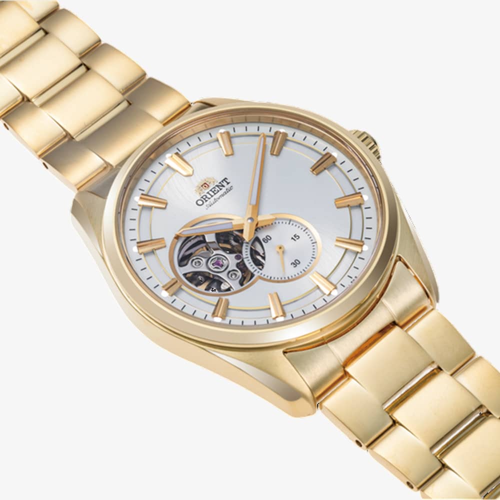 Orient Mens AR00 Semi Skeleton White Dial Gold Tone Bracelet Watch RA-AR0007S