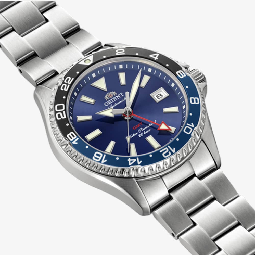 Orient Mens Mako Blue GMT Dial Bracelet Watch RA-BC0003L