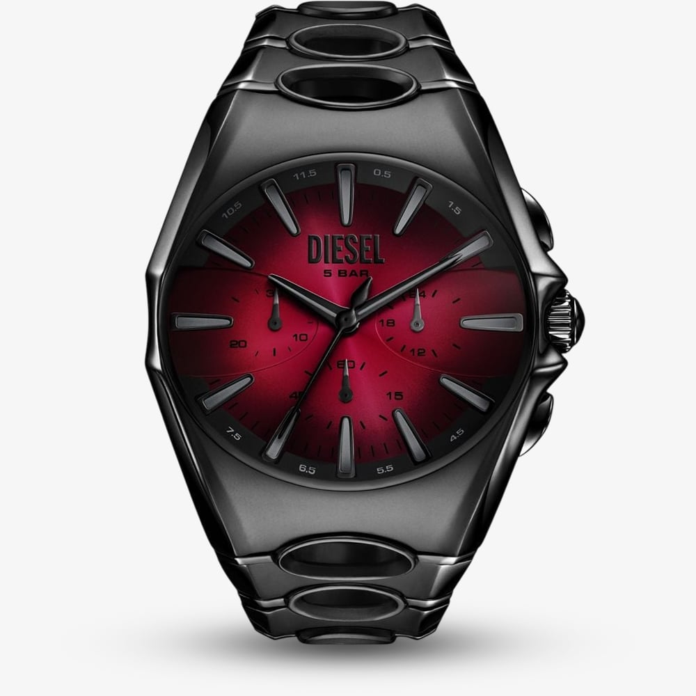 Diesel DZ4696 Mens D-Curve Black Steel Red Dial Chronograph Watch