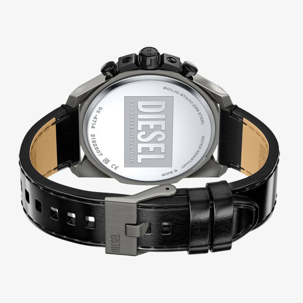 Diesel Mens Mega Chief Red Chronograph Dial Leather Strap Watch DZ4714