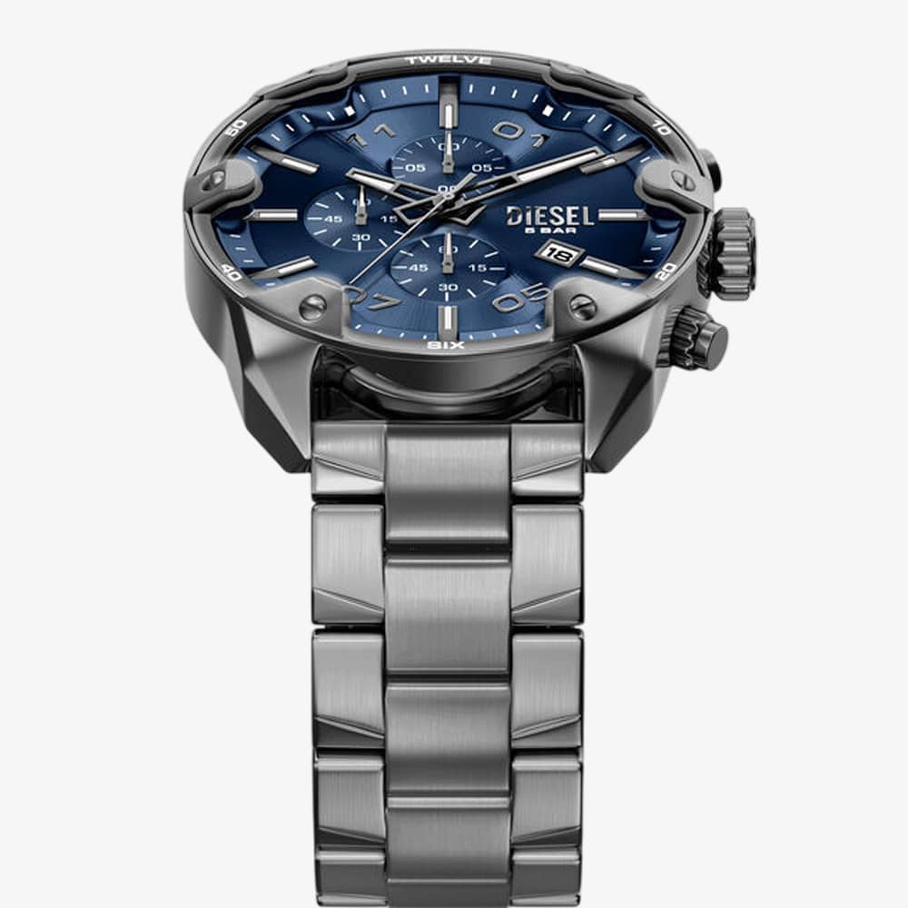 Diesel Mens Spiked Blue Chronograph Dial Bracelet Watch DZ4724