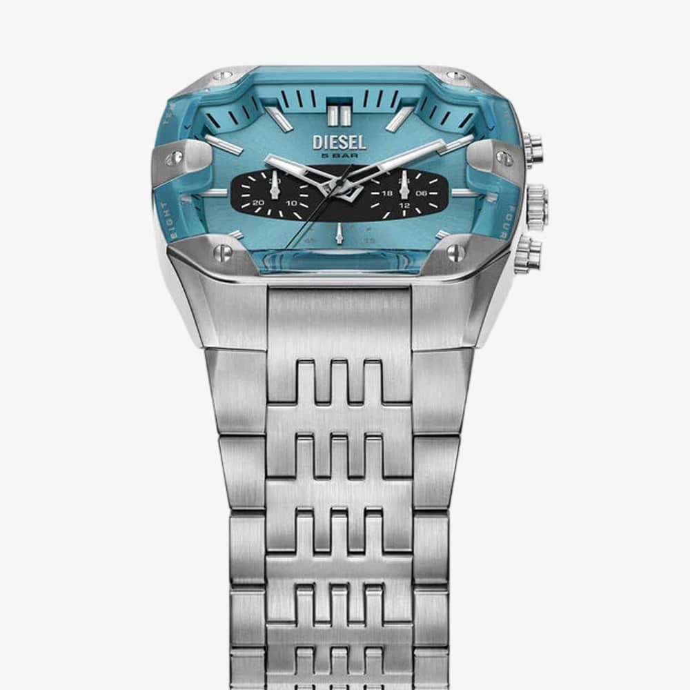 Diesel Mens Spiked Cushion Blue Chronograph Dial Bracelet Watch DZ4725