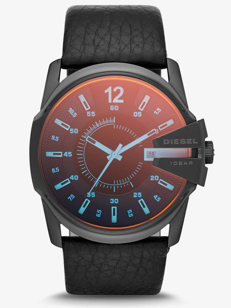 House of Watches - Diesel Mens Master Chief Black Iridescent Dial Leather Strap Watch DZ1657