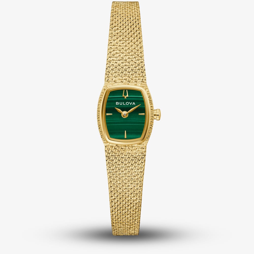 Bulova 97L184 Ladies Goddess of Time Gold Plated Green Dial Watch