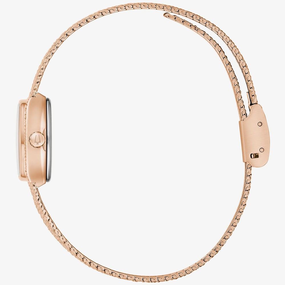 Bulova Ladies Goddess Of Time Rose Gold Plated Tigers Eye Dial Watch 97L185