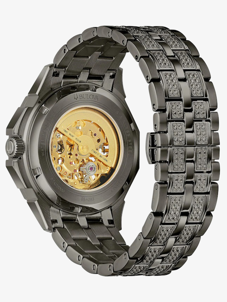 Bulova Mens Octava Crystal Gunmetal Grey Watch 98A293