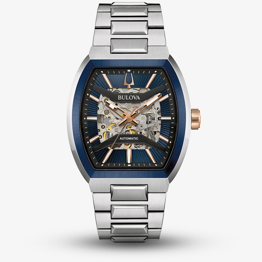 House of Watches - Bulova Mens Maquina Automatic Blue Dial Skeleton Watch 98A319