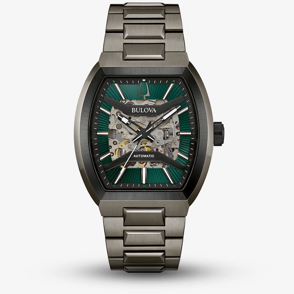 Bulova Mens Octava Crystal Gunmetal Grey Watch 98A293