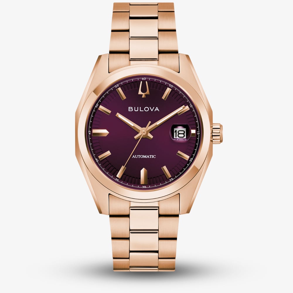 Bulova 97B234 Mens Surveyor Rose Gold Plated Purple Dial Watch