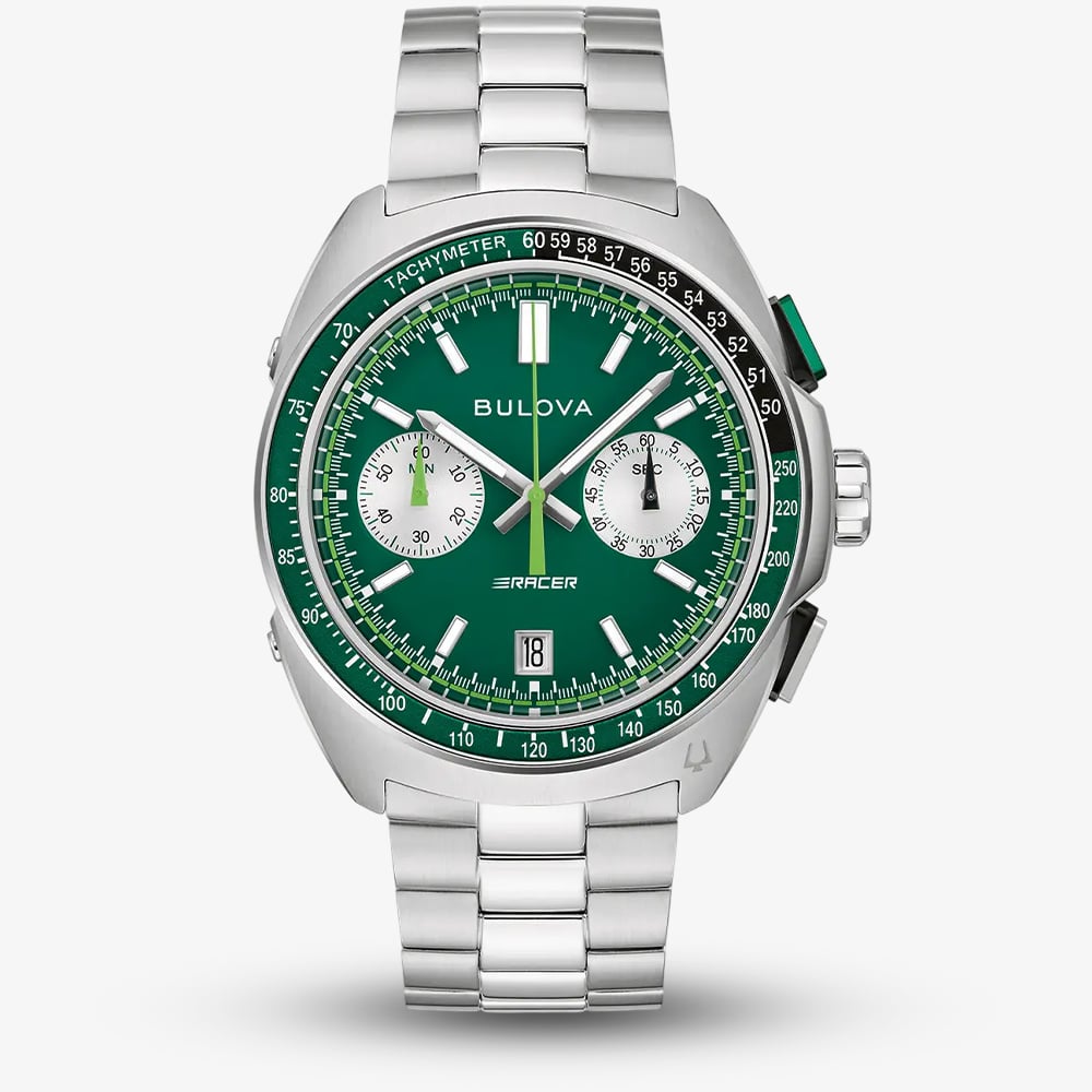 House of Watches - Bulova Mens Racer Chronograph Green Bracelet Watch 98B468