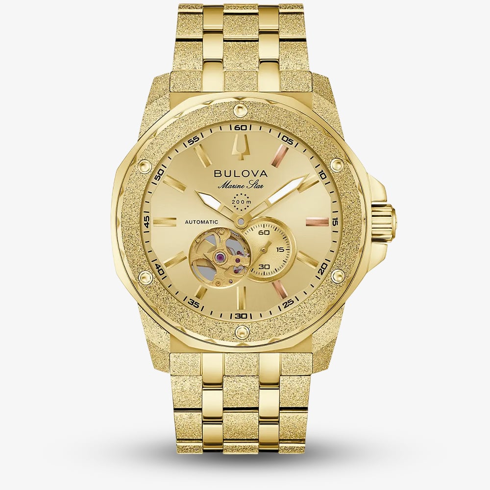 Bulova Mens Marine Star Marc Anthony Gold Tone Bracelet Watch 97A200