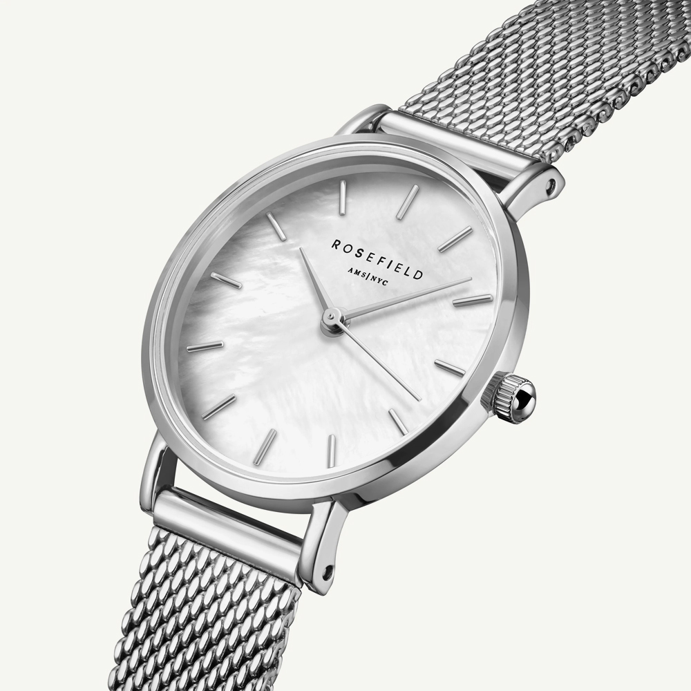 ROSEFIELD Ladies Small Edit White Mother of Pearl Dial Mesh Bracelet Watch 26WS-266