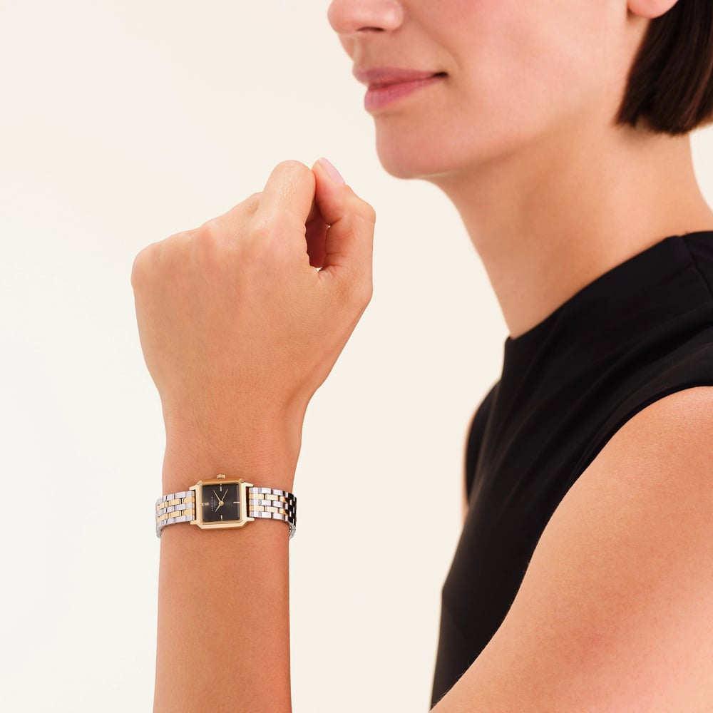 ROSEFIELD Ladies Boxelle Black Dial Two Tone Bracelet Watch BBDSG-B07