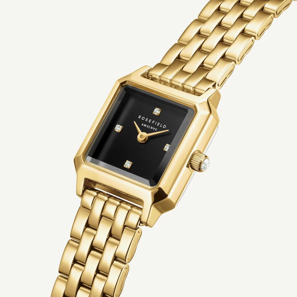 ROSEFIELD Ladies Boxelle Crystal Black Dial Golden Bracelet Watch BBGSG-B08