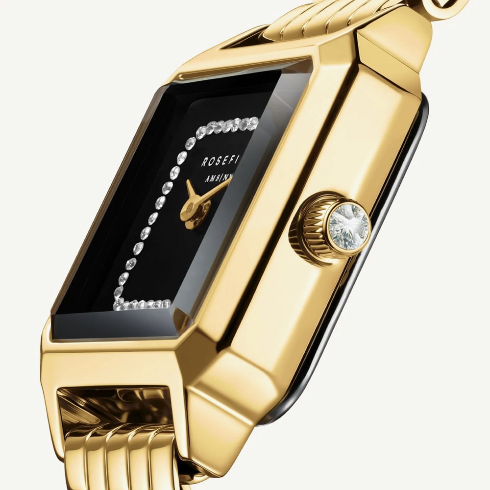 ROSEFIELD Ladies Boxelle Black Crystal Dial Golden Bracelet Watch BBGSG-B09