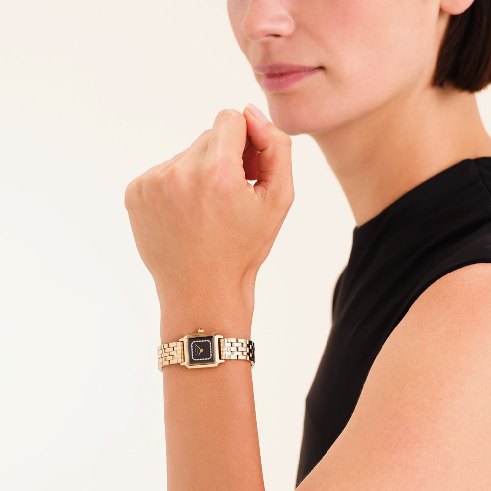 ROSEFIELD Ladies Boxelle Black Crystal Dial Golden Bracelet Watch BBGSG-B09