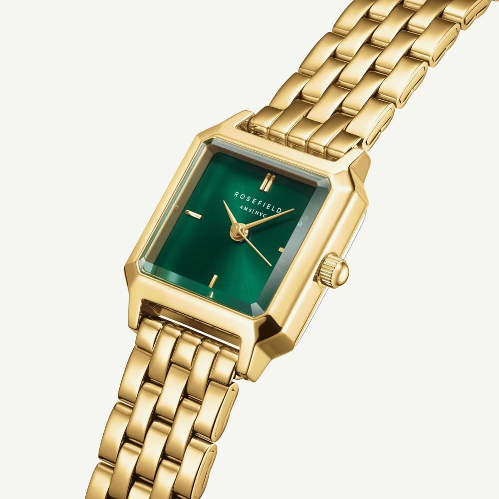 ROSEFIELD Ladies Boxelle Emerald Dial Golden Bracelet Watch BEGSG-B05