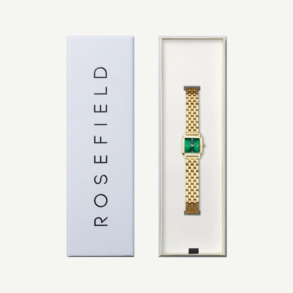 ROSEFIELD Ladies Boxelle Emerald Dial Golden Bracelet Watch BEGSG-B05