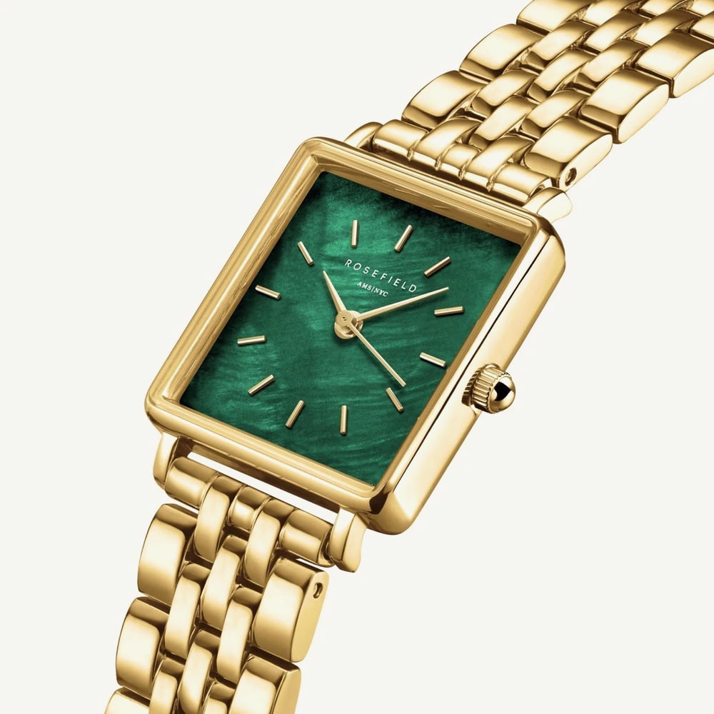 ROSEFIELD Ladies Boxy XS Emerald Mother of Pearl Golden Bracelet Watch BEGSG-Q050