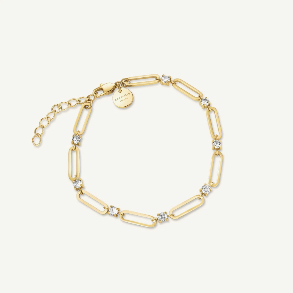 ROSEFIELD Ladies Boxelle White Dial Golden Bracelet Watch & Round Crystals Bracelet Gift Set BWGRC-X283