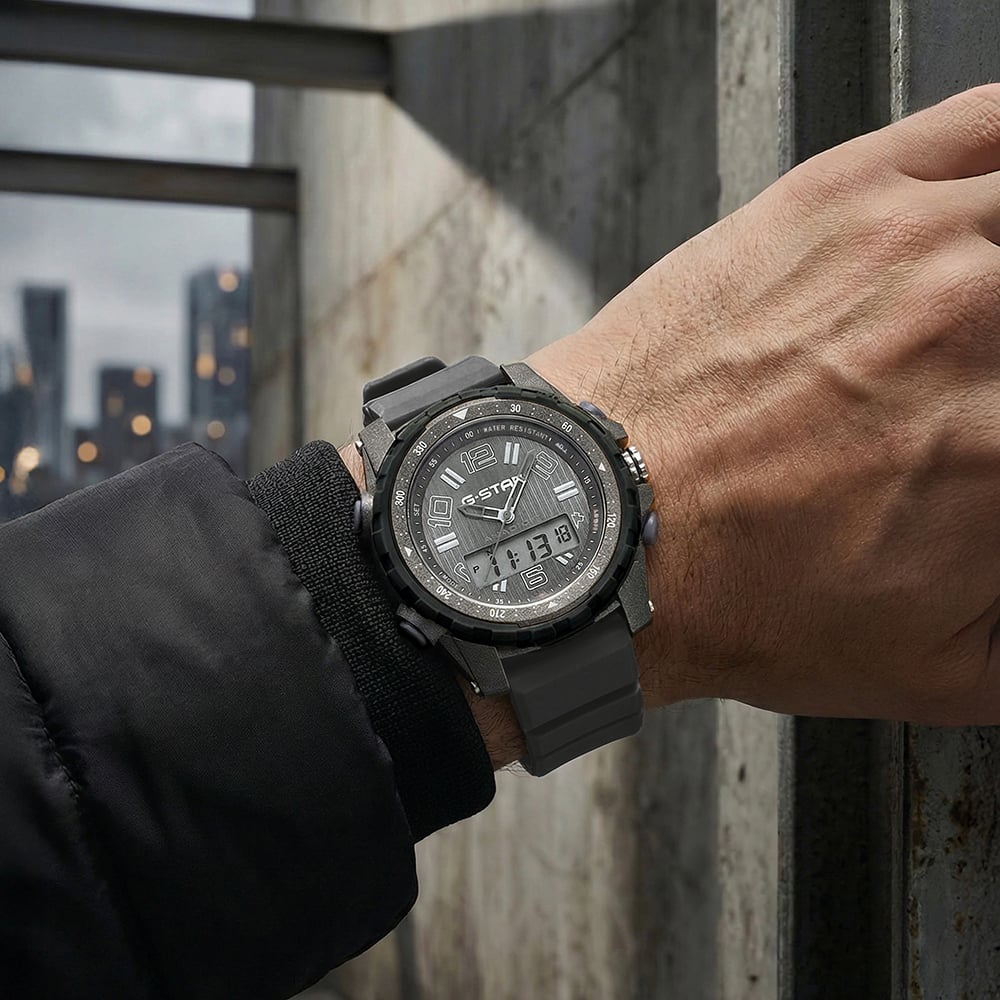 G Star Mens OPS 01 Grey Dual Display Strap Watch GSW.502.01
