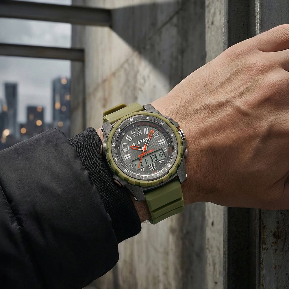 G Star Mens OPS 01 Green Dual Display Strap Watch GSW.502.03