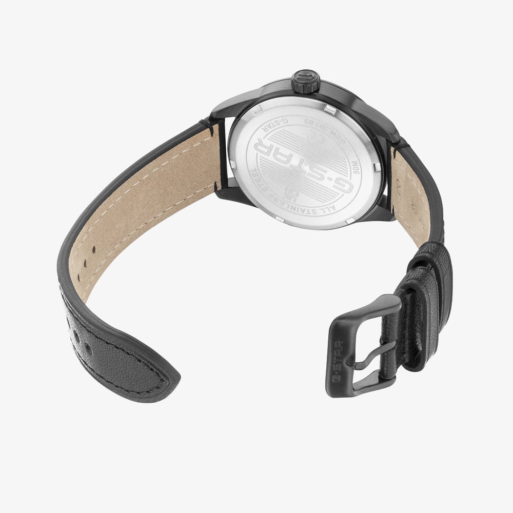 G Star Mens Originals Black Leather Strap Watch GSW.503.03