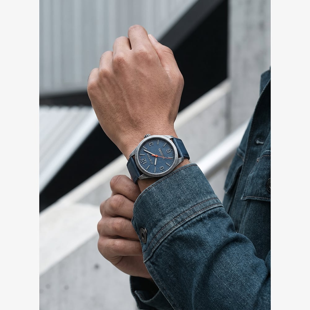 G Star Mens Originals Blue Leather Strap Watch GSW.503.04