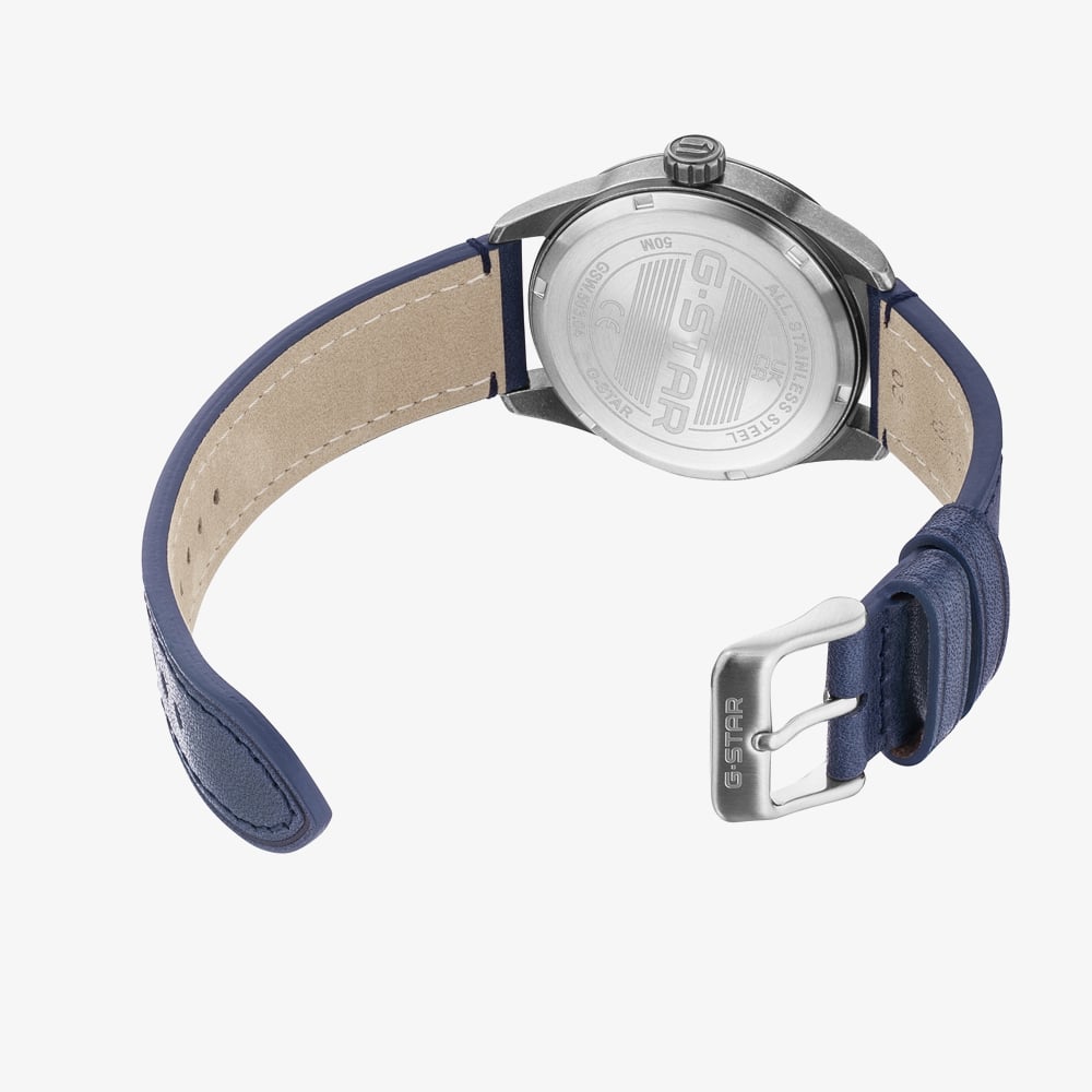 G Star Mens Originals Blue Leather Strap Watch GSW.503.04