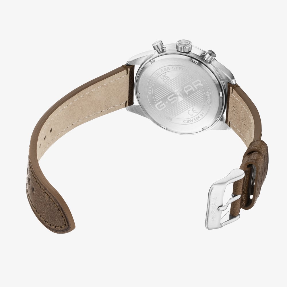 G Star Mens Originals Black Dial Brown Leather Strap Watch GSW.504.01
