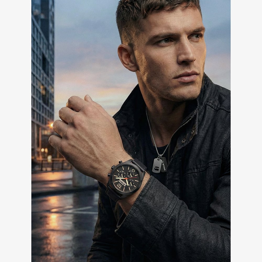 G Star Mens Originals Black Leather Strap Watch GSW.504.02