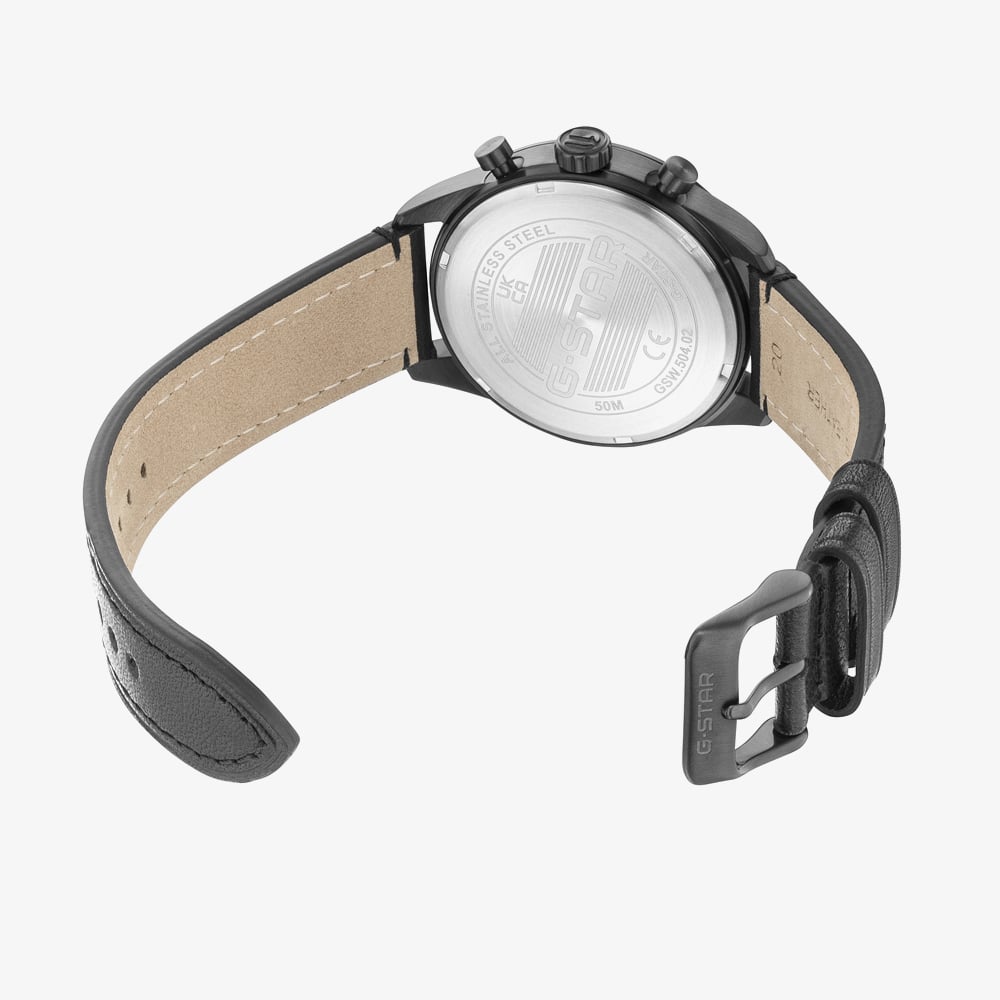 G Star Mens Originals Black Leather Strap Watch GSW.504.02