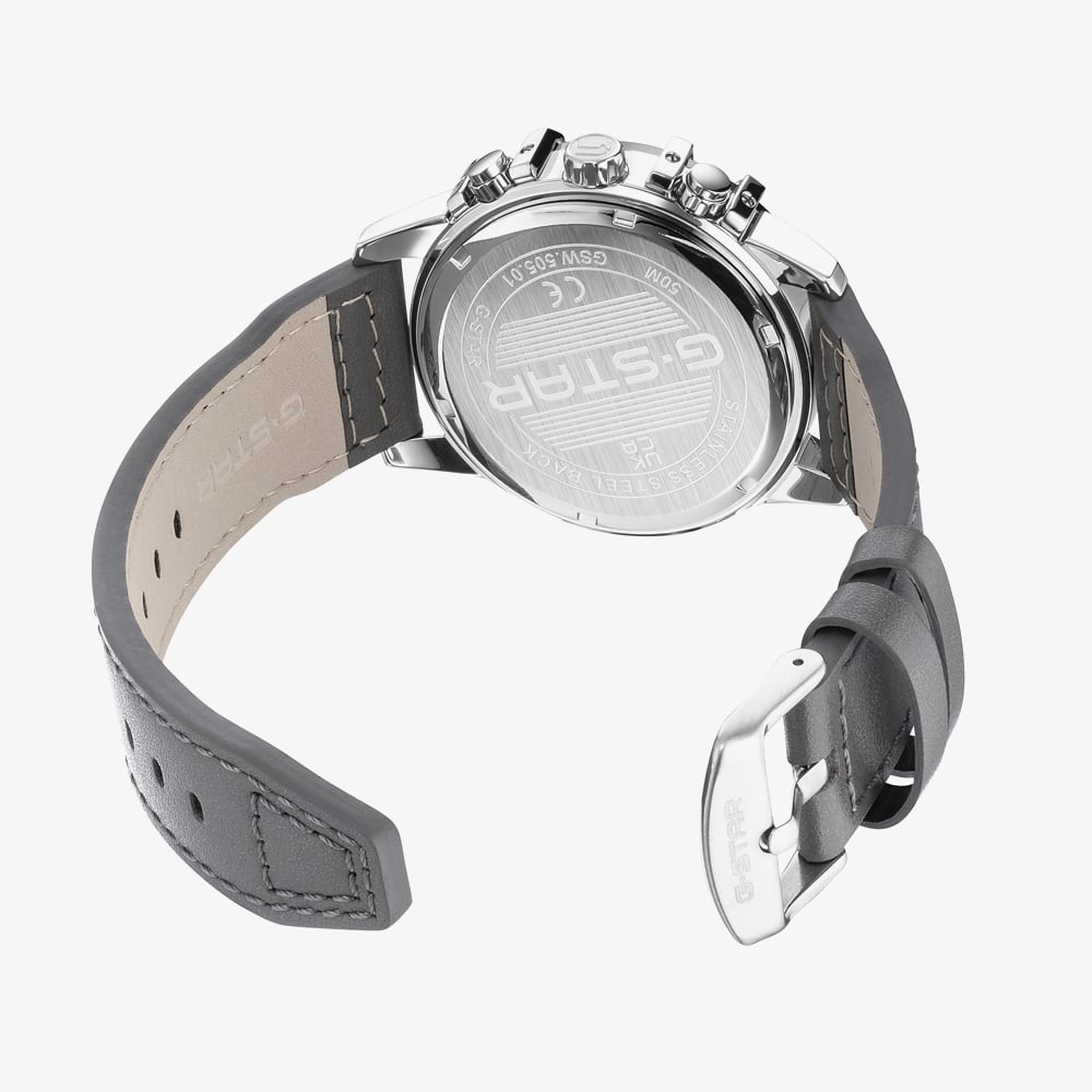 G Star Mens Bend3D Black Dial Grey Leather Strap Watch GSW.505.01