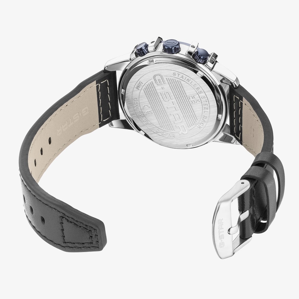 G Star Mens Bend3D Blue Dial Black Leather Strap Watch GSW.505.02
